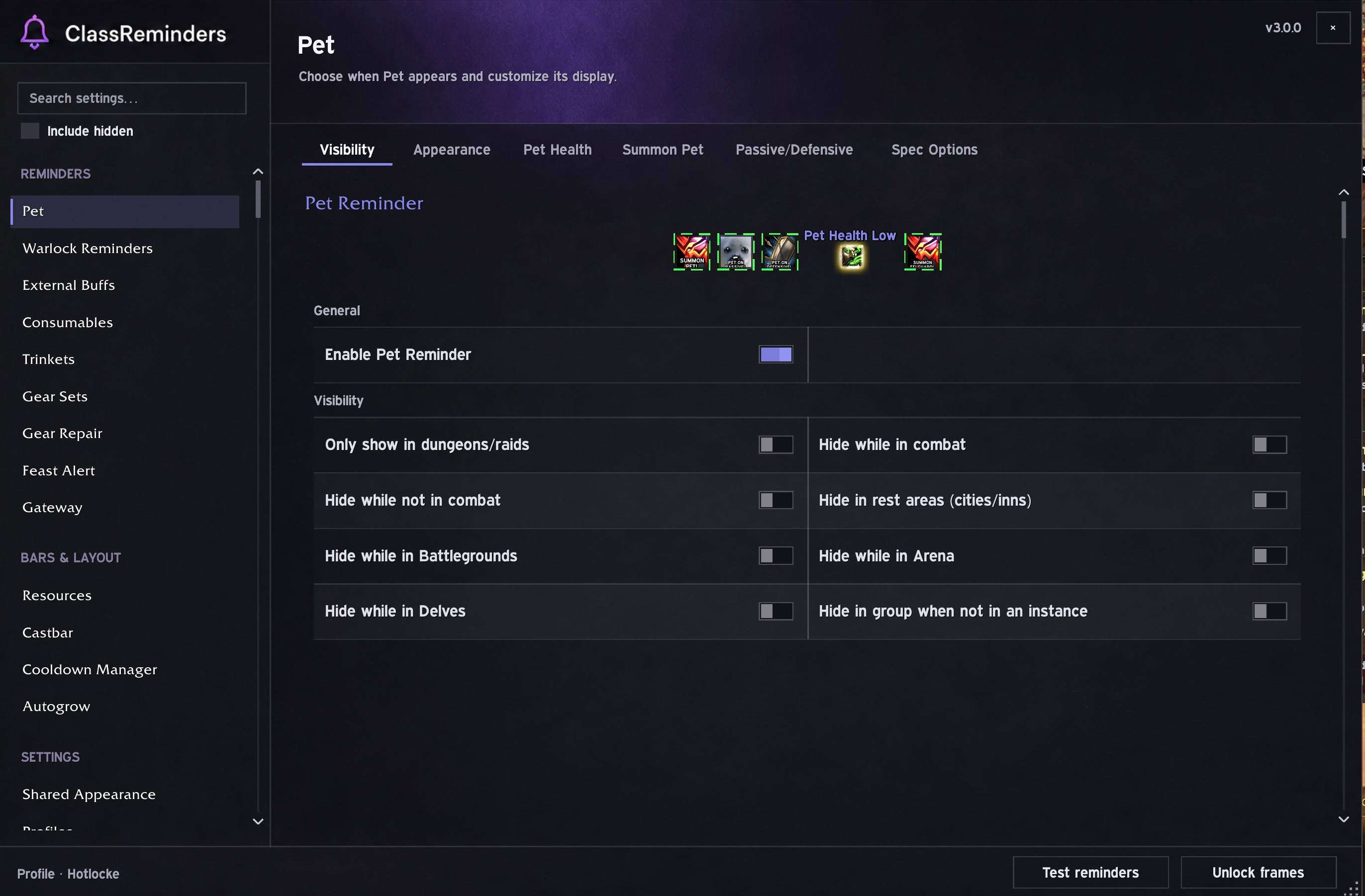 Thumbnail Track pet stances, get notifications if they're low health, click to cast, and more.
