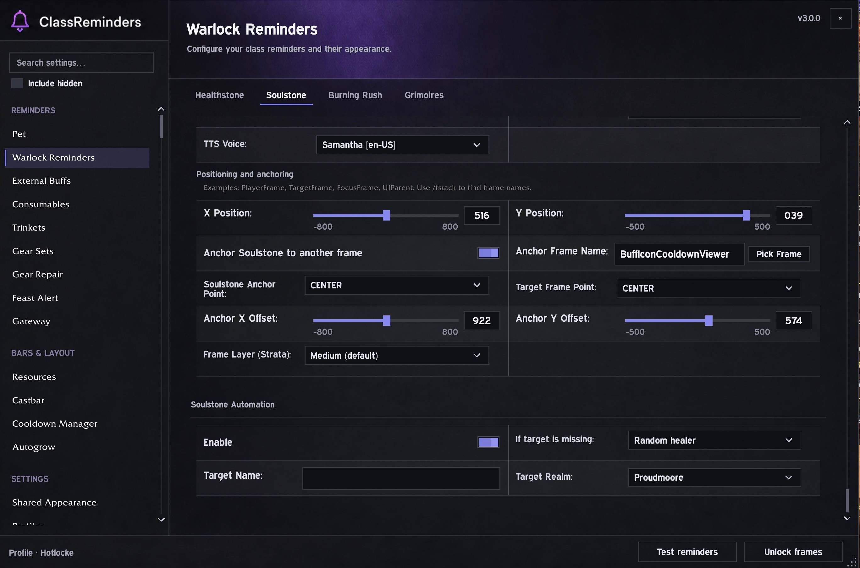 Reminders for each class can be configured directly on that class without sifting through other class options.