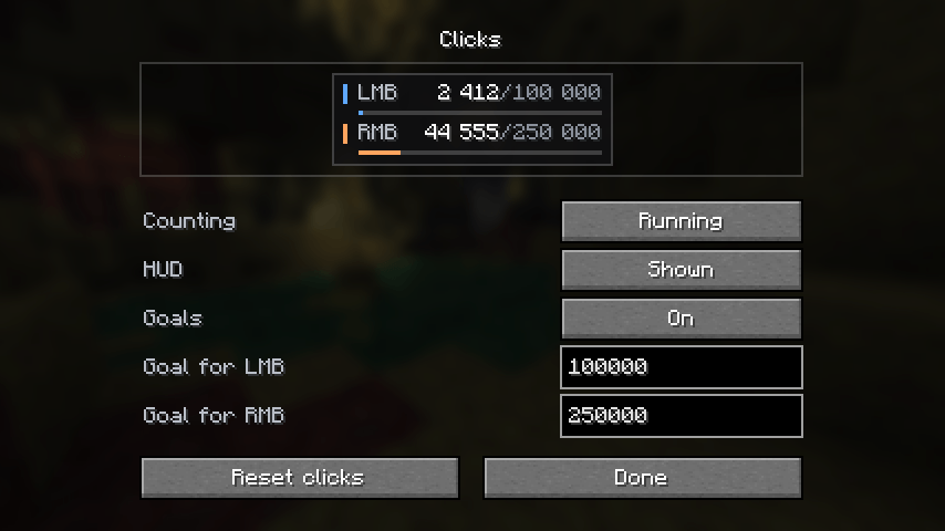 Thumbnail The settings screen with a live HUD preview and separate goals for left and right clicks. / Экран настроек с предпросмотром HUD в реальном времени и отдельными целями для левого и правого кликов.