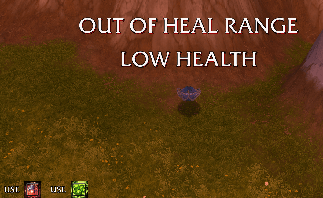 OutOfHealz combines healer-range and low-health awareness with actionable Health Potion and Healthstone reminders.