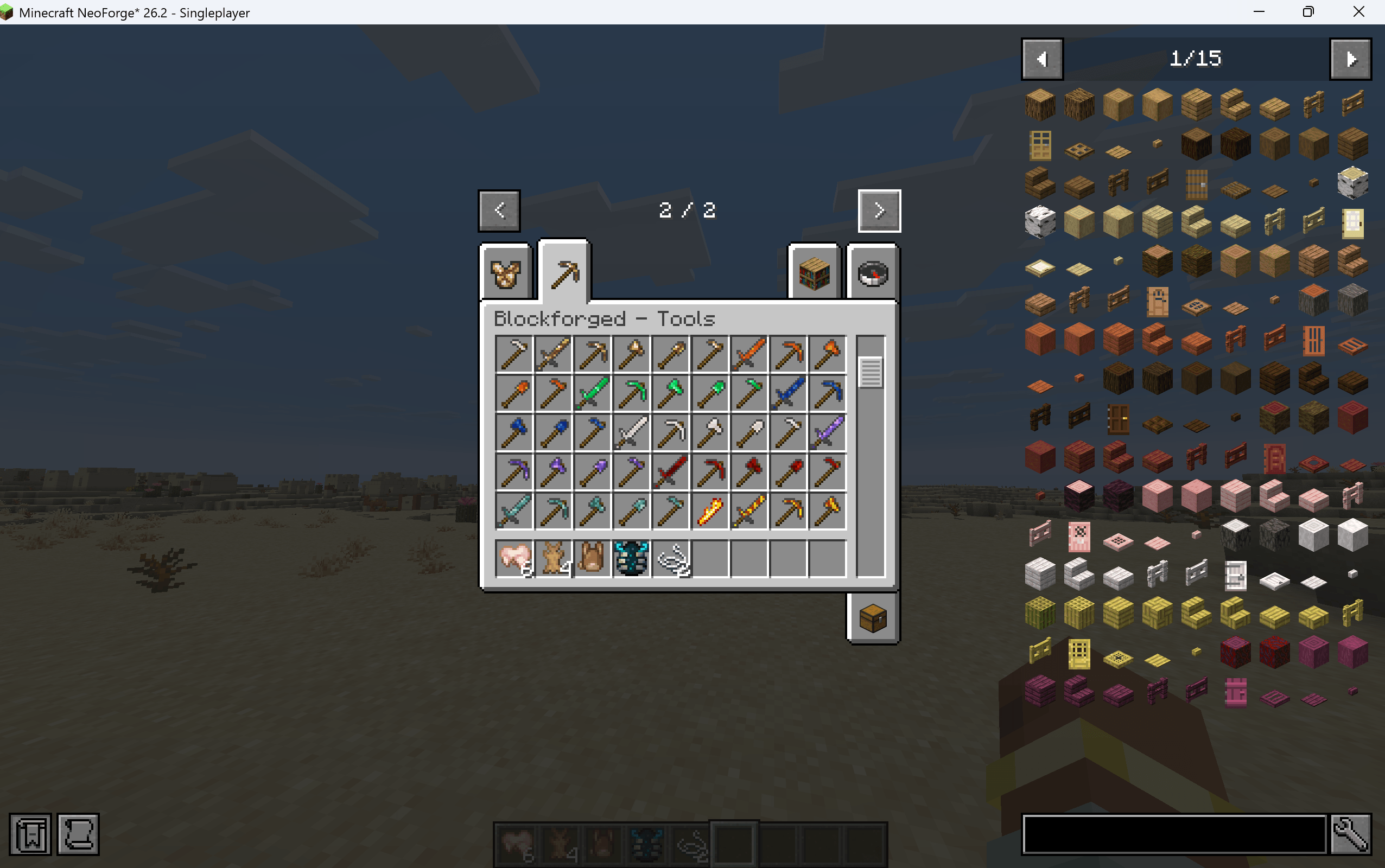 Thumbnail Browse Blockforged’s tools, weapons, armor, crafting materials, and upgrades through its dedicated creative tabs.