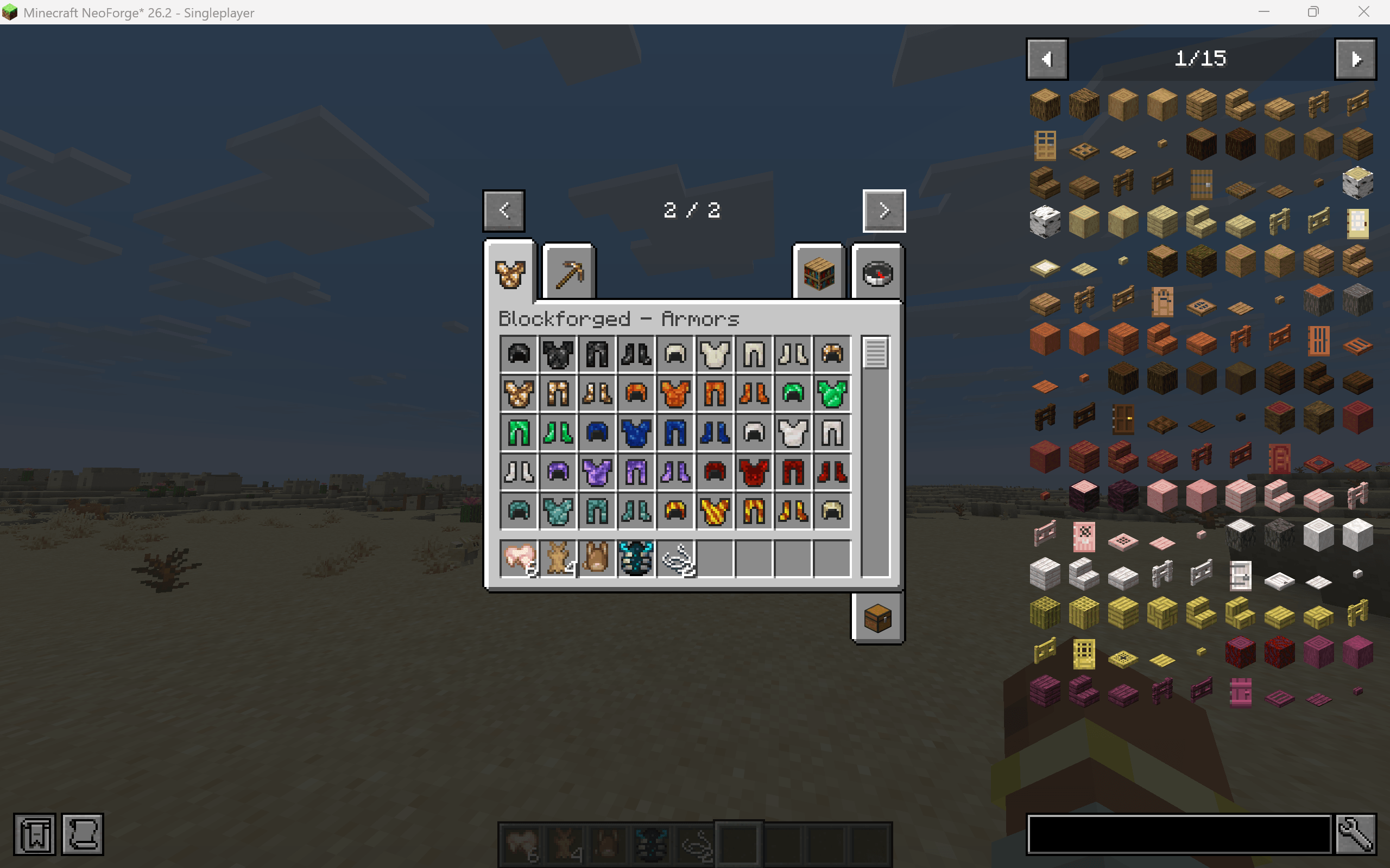 Thumbnail Browse Blockforged’s tools, weapons, armor, crafting materials, and upgrades through its dedicated creative tabs.