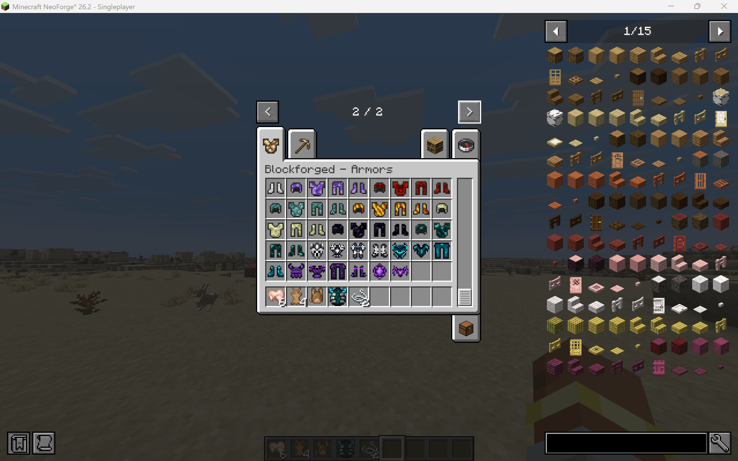 Thumbnail Browse Blockforged’s tools, weapons, armor, crafting materials, and upgrades through its dedicated creative tabs.