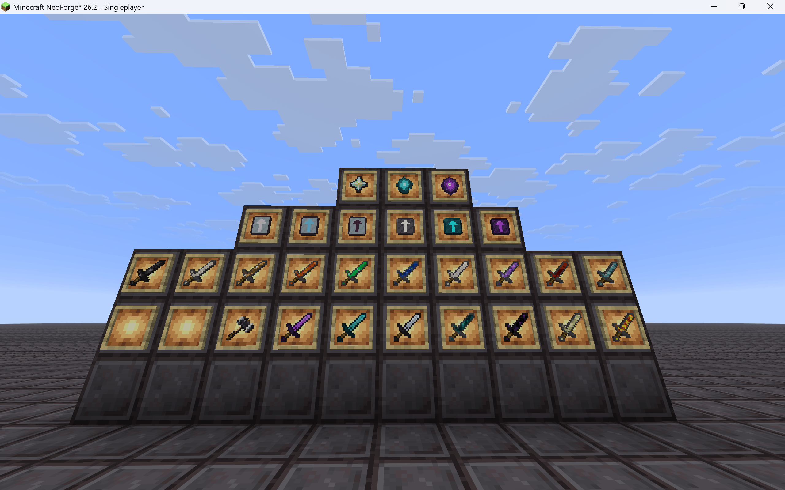 Thumbnail A selection of Blockforged’s swords, the Starforged Hammer, mining tier upgrades, and advanced crafting materials. Explore different material traits and upgrade your equipment as you progress.