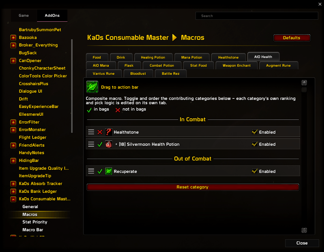 All-in-One health category macro selector