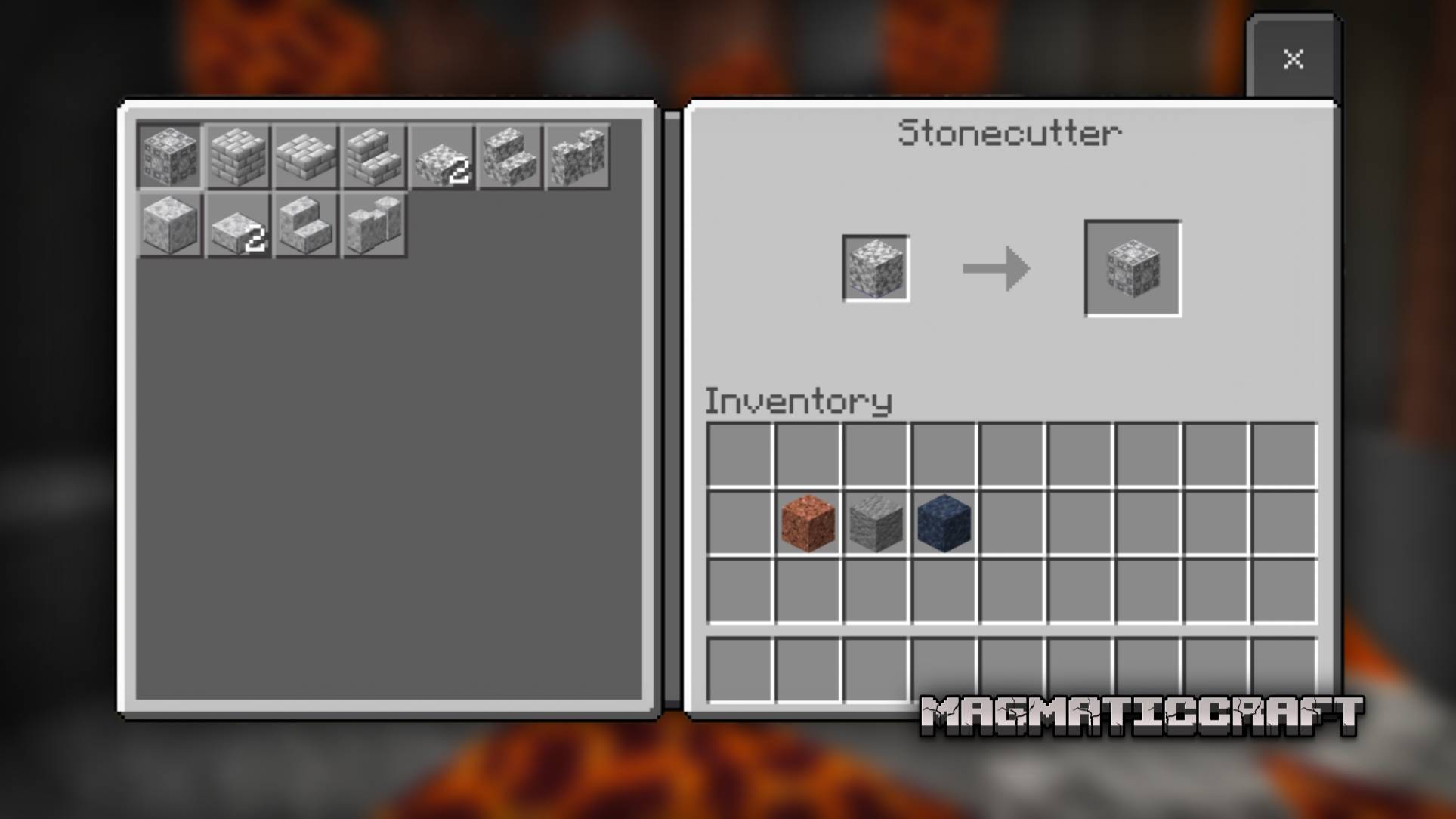 Thumbnail Simply place the block you want to work on in the Stonecutter for an efficient workflow, or craft it manually at the crafting-table.