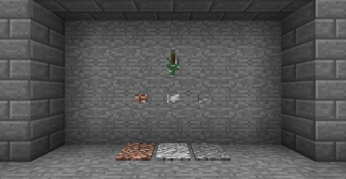 The granite, diorite, and andesite variants of pressure plates and buttons, and the mossy cobblestone lever variant.