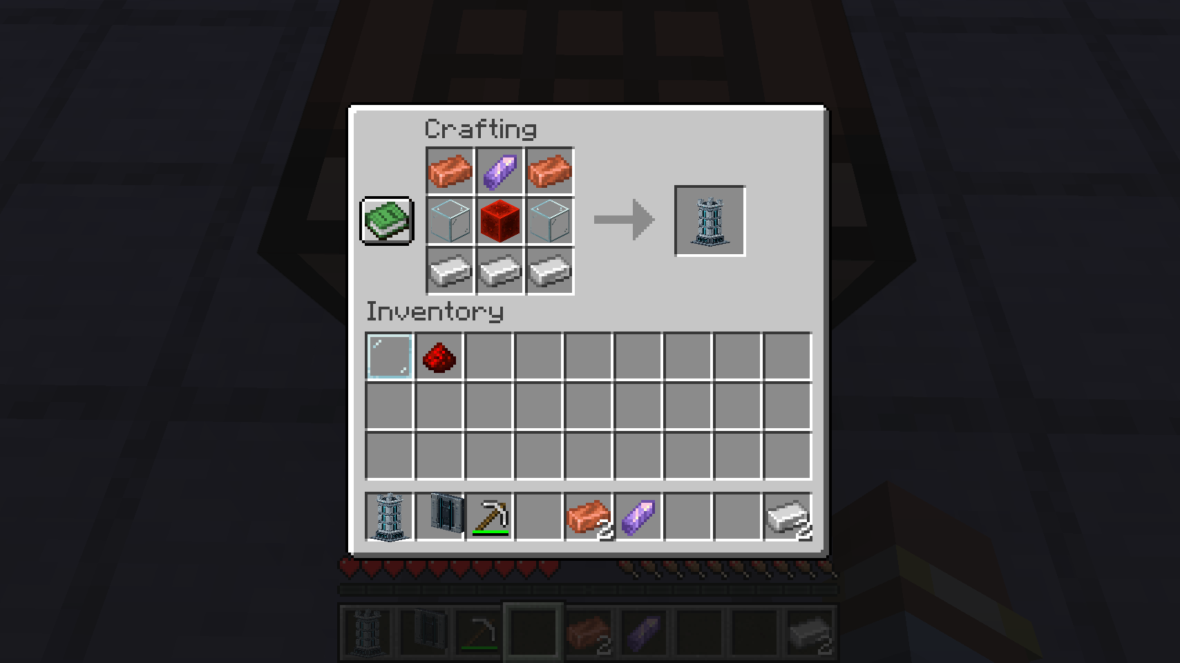 Thumbnail A Field Emitter in the crafting table: copper, amethyst and copper on top, glass around a block of redstone, iron along the bottom.