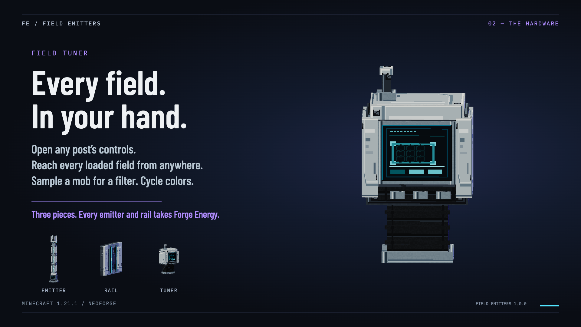 Thumbnail The Field Tuner, with the emitter post, rail panel and tuner side by side.