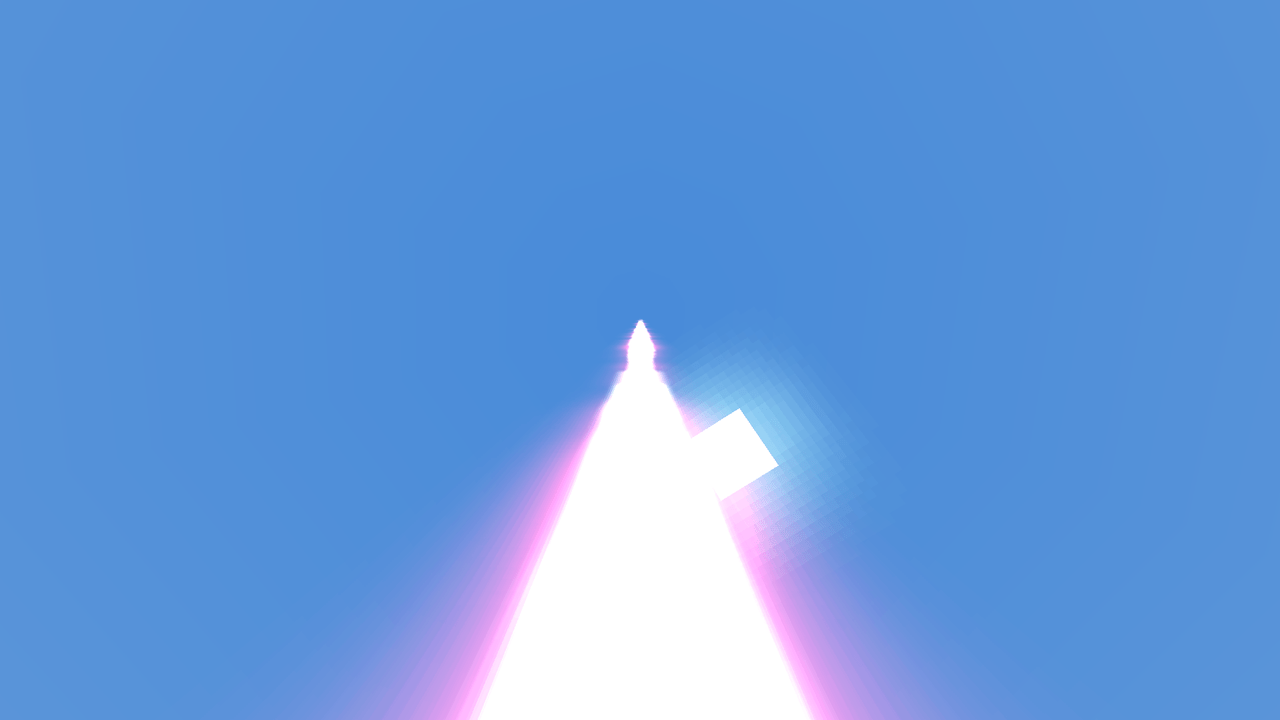 A HELIOS-7 strike seen up close from the ground, with custom beam particles.