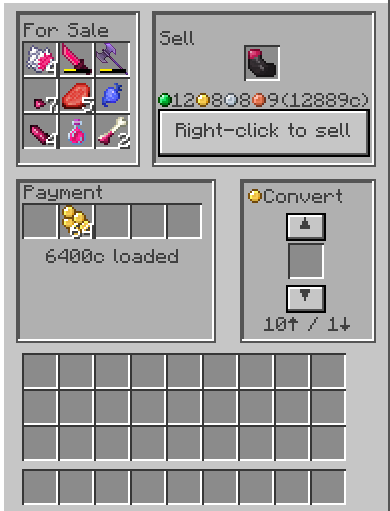 Thumbnail You can sell and buy most items from the mod! Uses coins as currency.