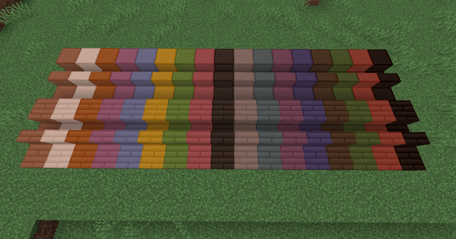 All 17 terracotta colours in tile and long-brick patterns