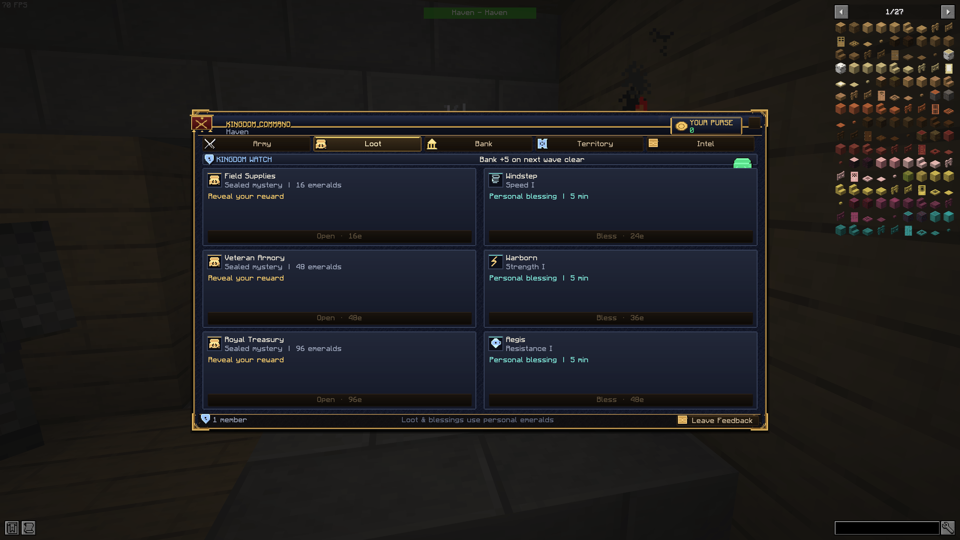Sealed loot boxes and temporary combat blessings