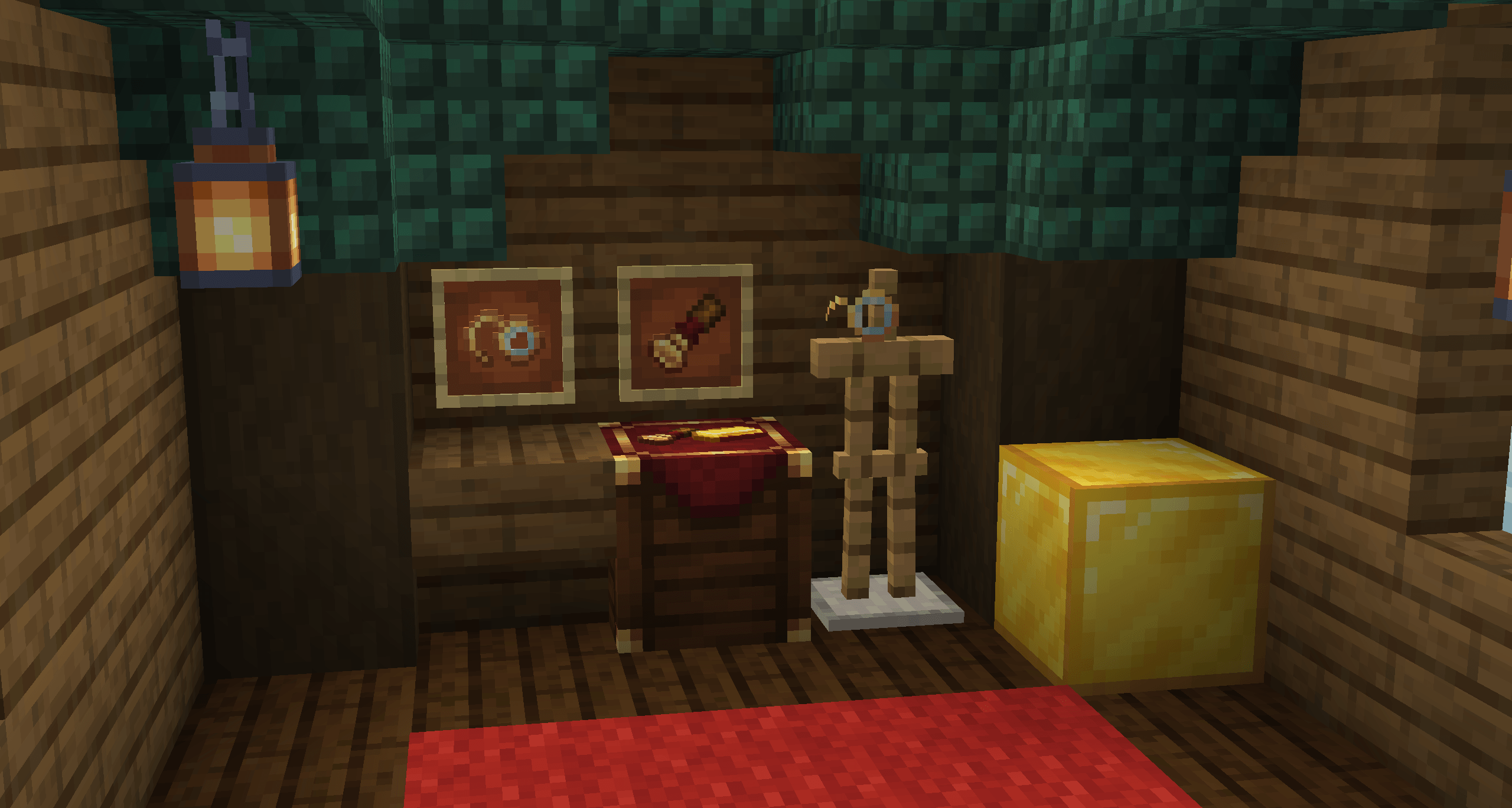 The Stamp, Minting Table, and Monocle on display. The Minting Table will render the items held within it, and the Monocle can be worn by players in the helmet slot