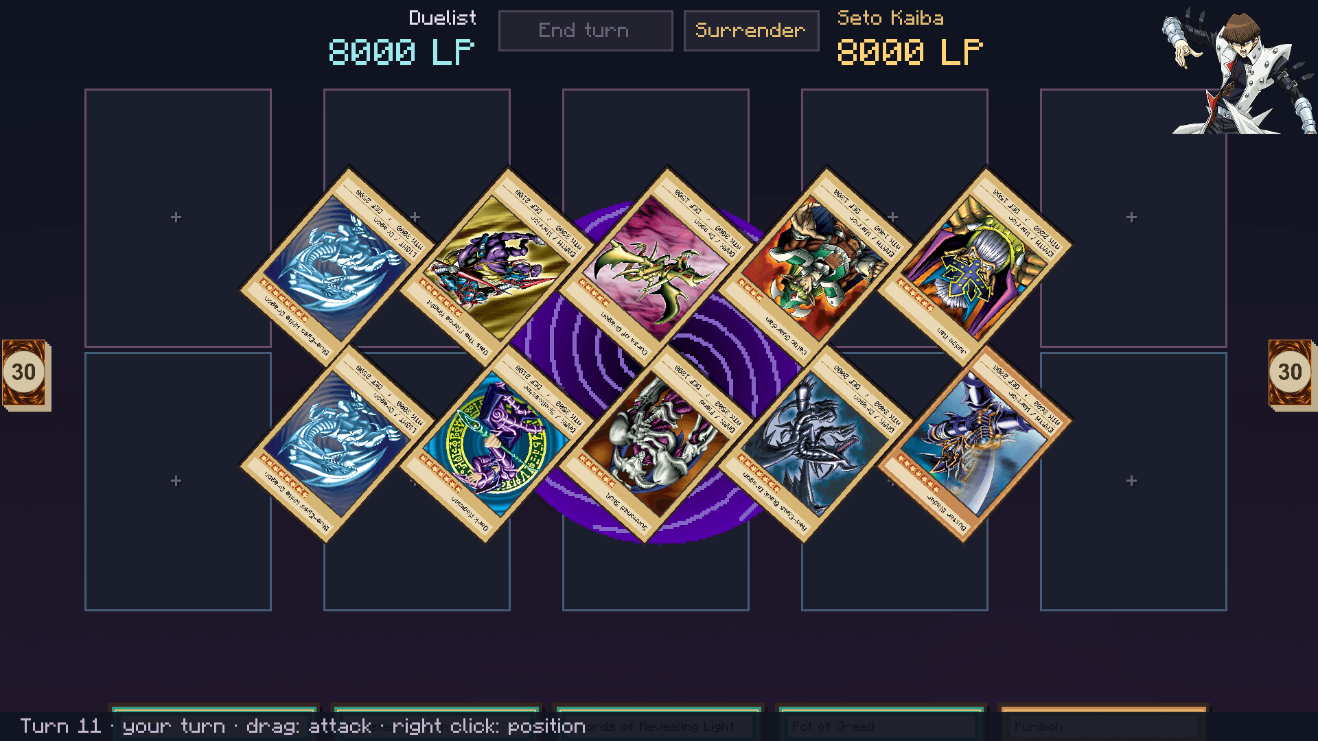 Dark Hole pulls the monster cards from both players into a swirling black and purple vortex.