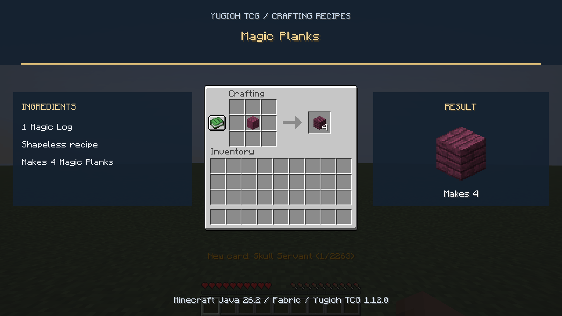 Magic Planks shapeless recipe converting one Magic Log into four Magic Planks.