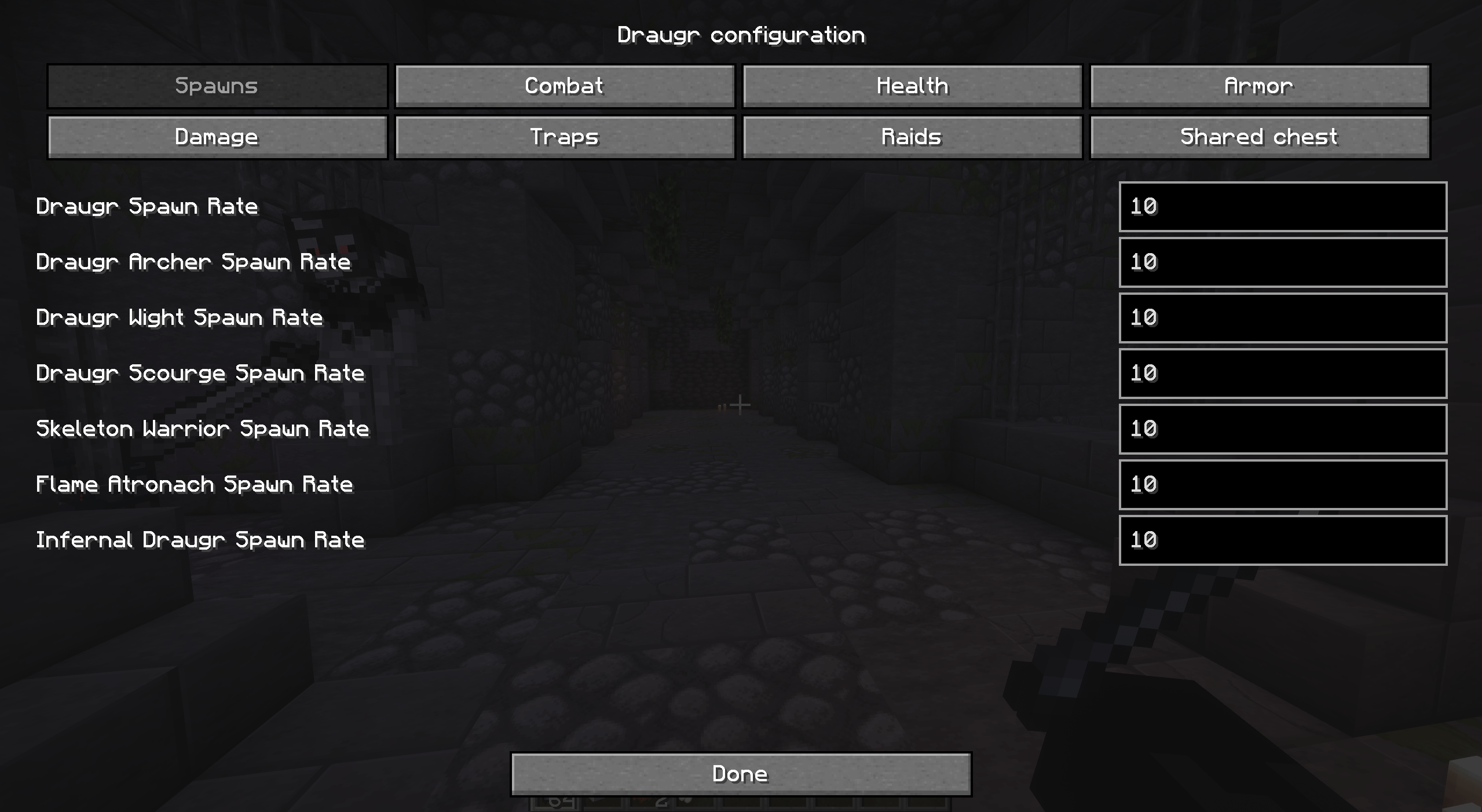 Draugr Invasion configuration screen