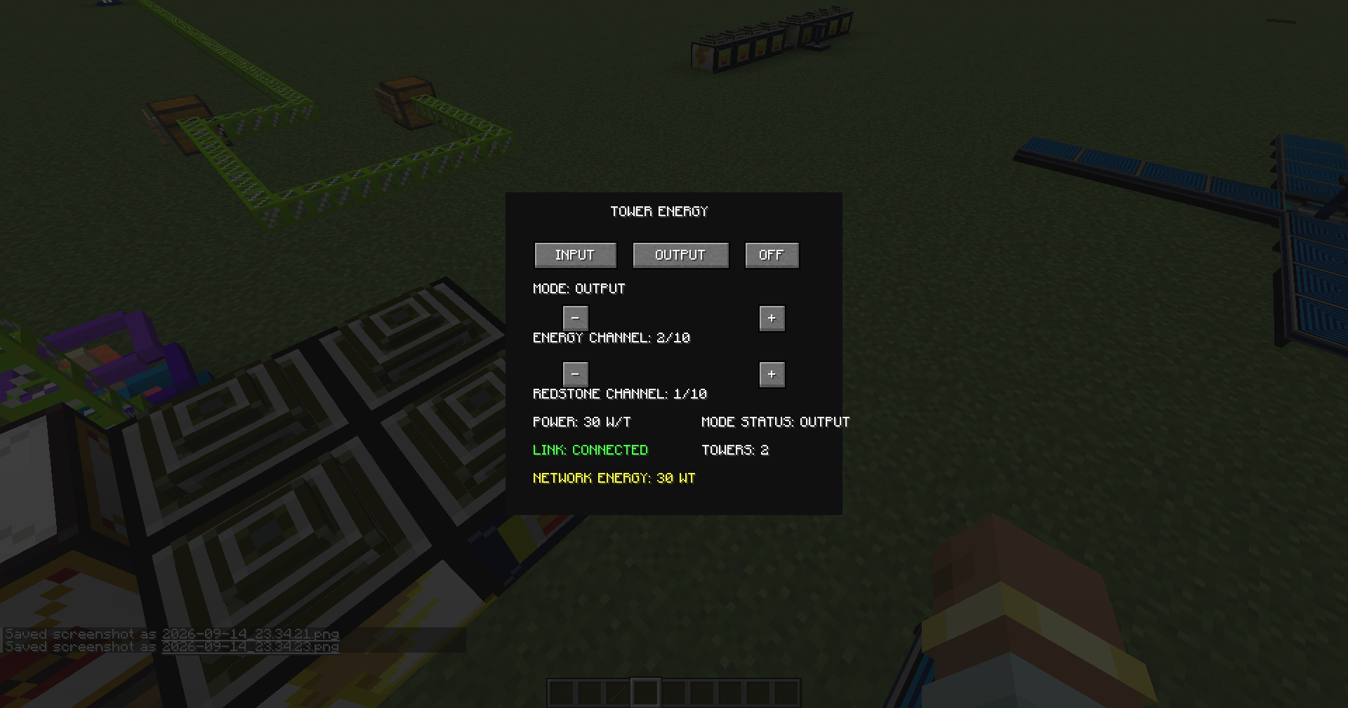 Thumbnail To connect two Towers, you obviously need to use the same channels—one for input and one for output—and you can also configure a redstone pulse if the input has a redstone source.