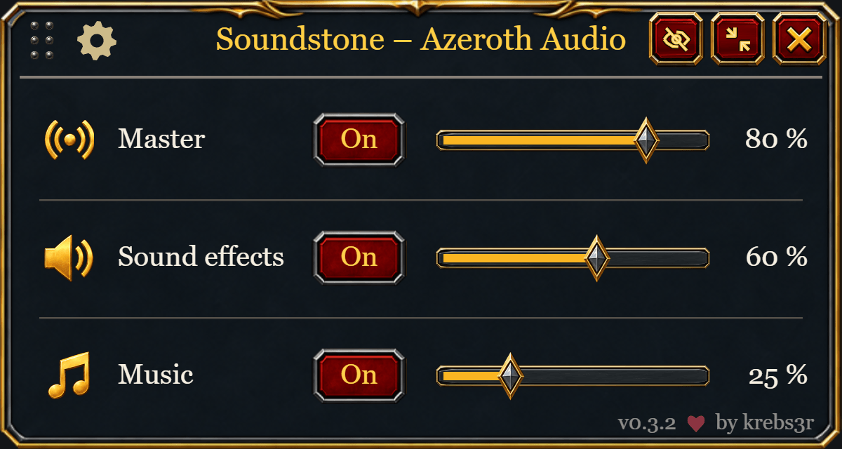 Thumbnail Master volume, sound effects and music controls in the Retail interface.