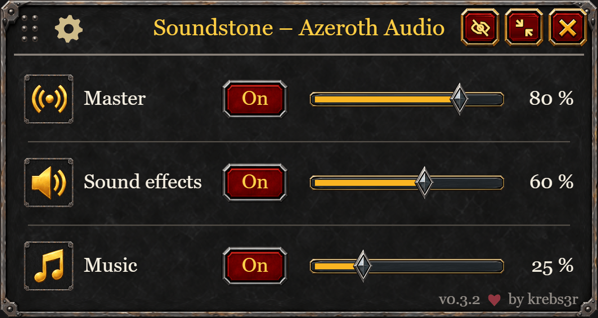 Thumbnail Master volume, sound effects and music controls in the Classic interface.