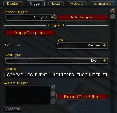 Weak Aura guide : Trigger tab