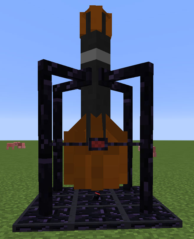 A rocket in its completed launch pad.
