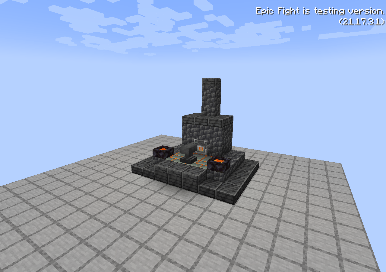 The assembled Ashen Forge with a vanilla anvil, deepslate chimney and glowing tuff floor.