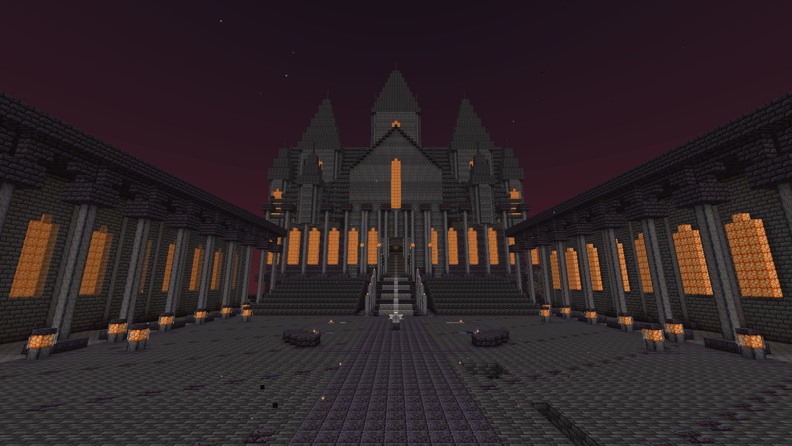 The open courtyard of Hell’s palace, captured in Minecraft