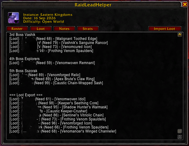 Thumbnail Screenshot showing the Notes page, with imported Loot page content, and edited rows.