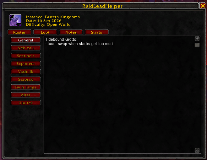 Thumbnail Screenshot of Strats page, with general and boss button down the left hand side