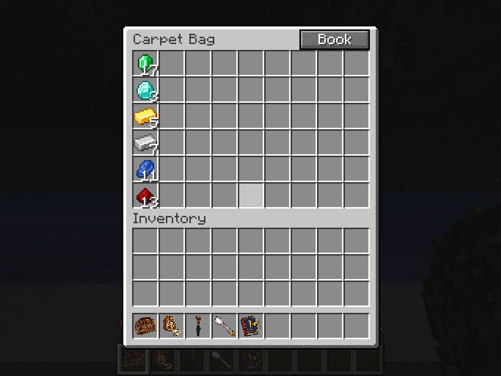 The six-row Carpet Bag and its Book button