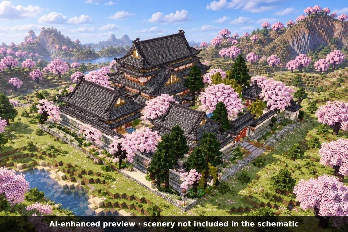 AI-enhanced preview: the scenery around the build is not part of the download.