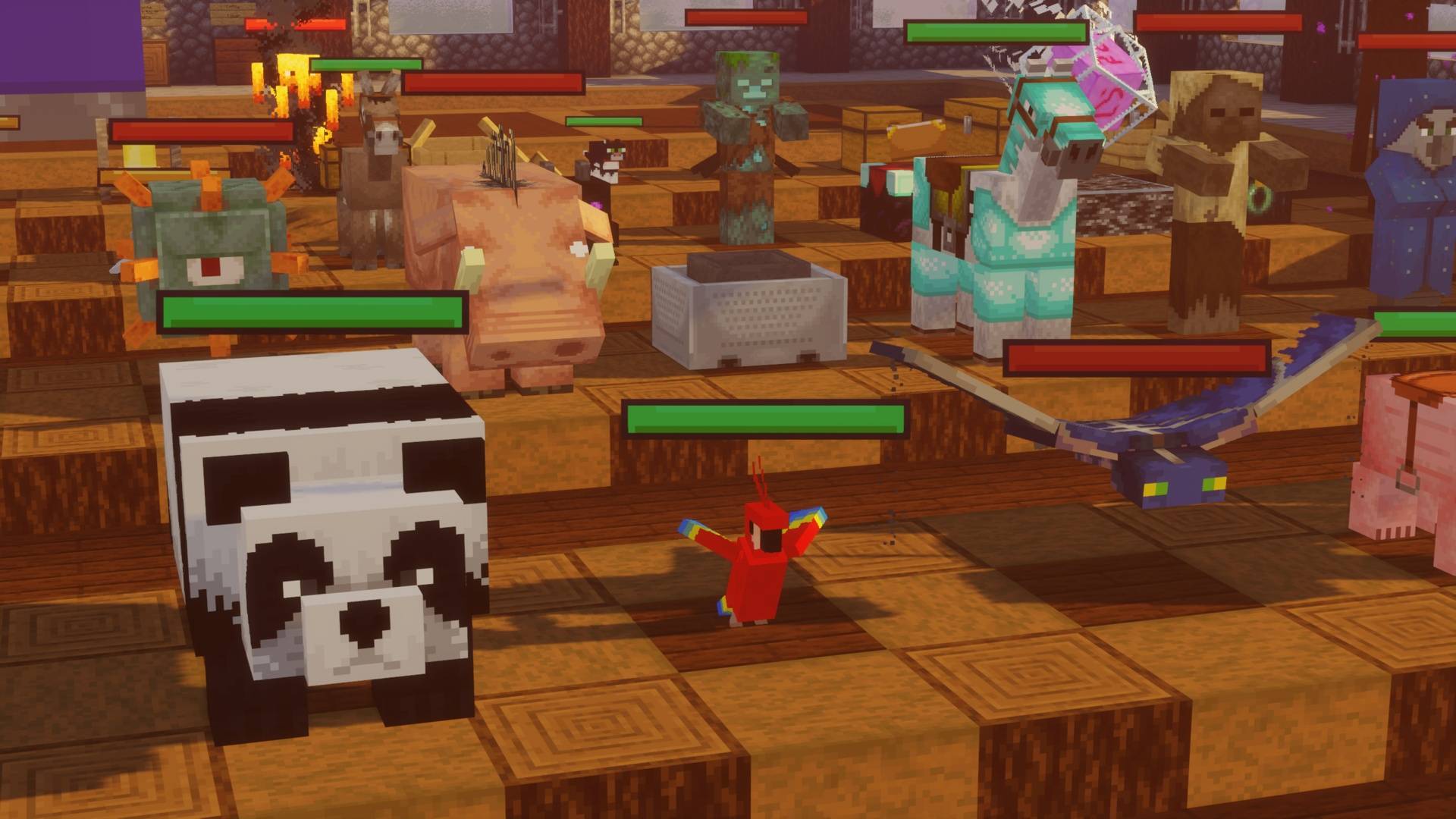 A group of mobs with healthbars