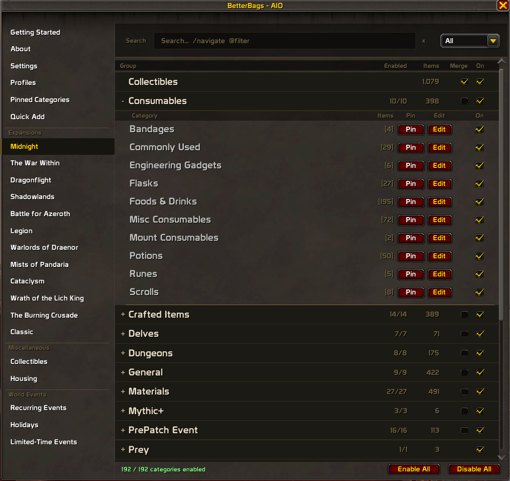 BetterBags AIO Option Merge View