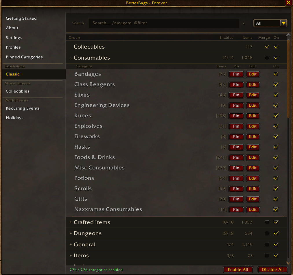 BetterBags Forever Option Merge View