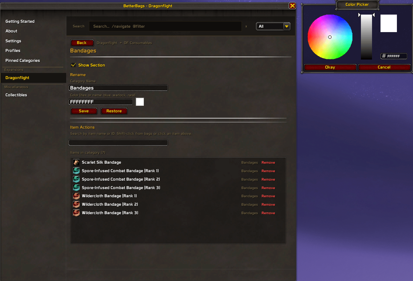 BetterBags Dragonflight Colour Picker