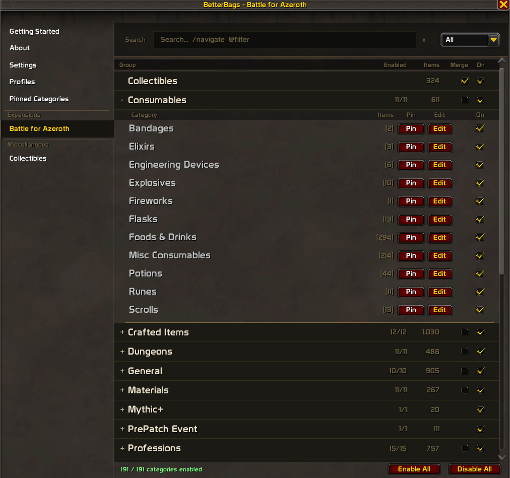 BetterBags BFA Option Merge View