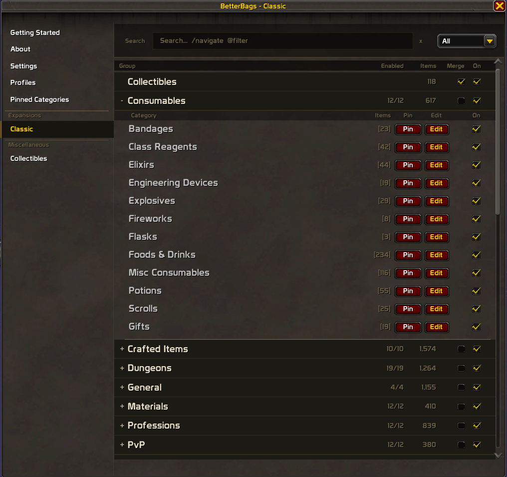 BetterBags Classic Option Merge View