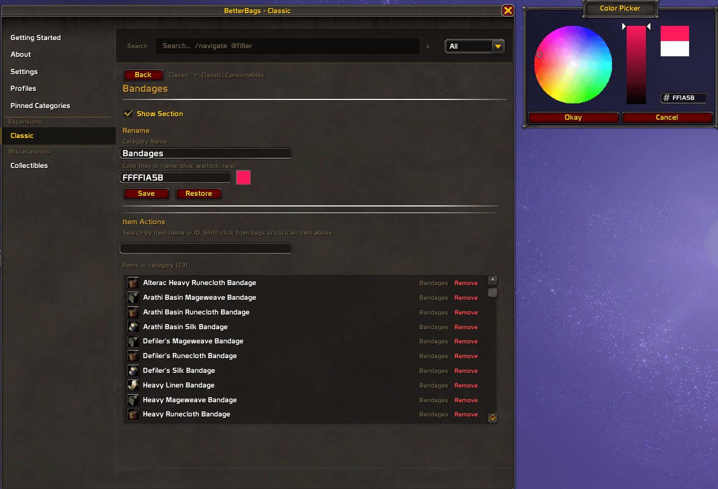 BetterBags Classic Colour Picker