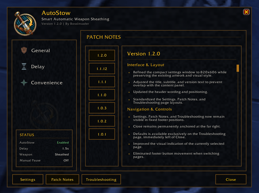 Built-in release history with version details, feature updates, improvements, and fixes.