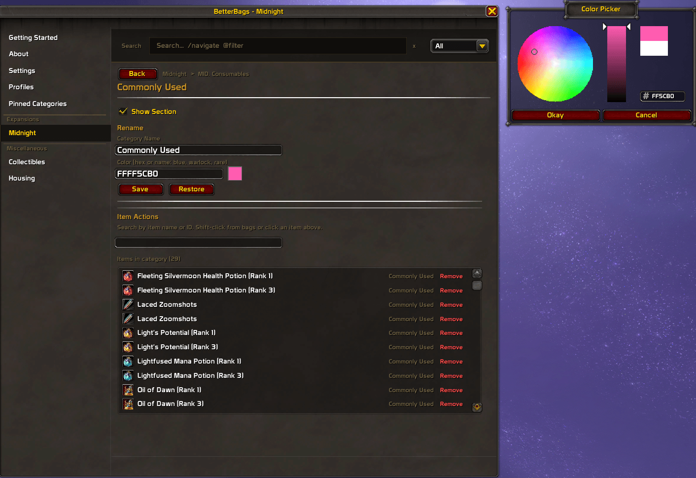 BetterBags Midnight Colour Picker