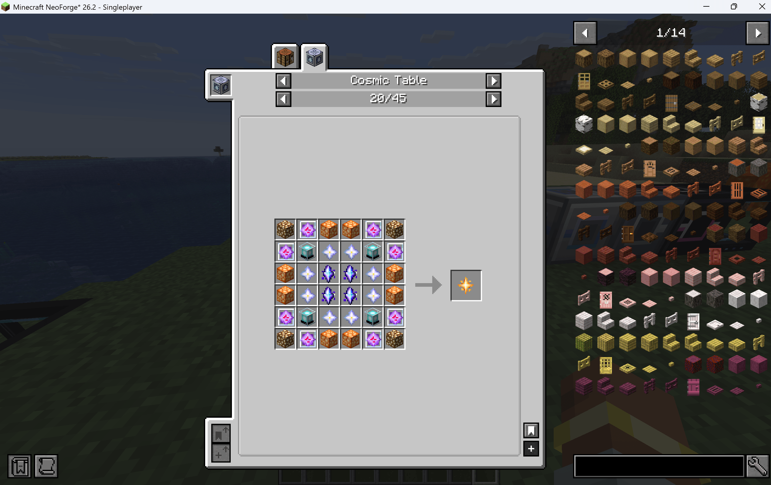 Thumbnail Another large recipe from an unreleased mod I'm currently developing, used here to showcase Cosmic Table's support for complex custom crafting recipes and JEI integration.