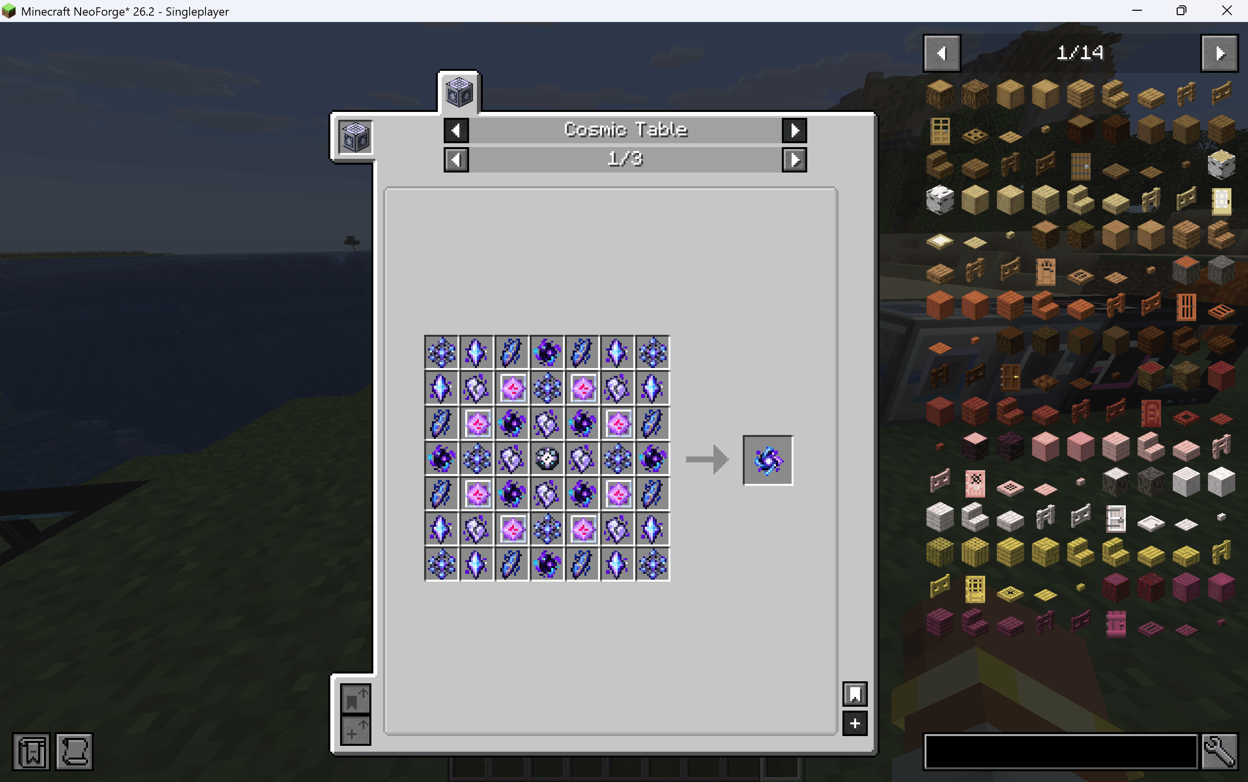 Thumbnail A complex recipe from my own unreleased mod currently in development, shown here to demonstrate Cosmic Table's support for dense multi-slot shaped recipes and full JEI compatibility.