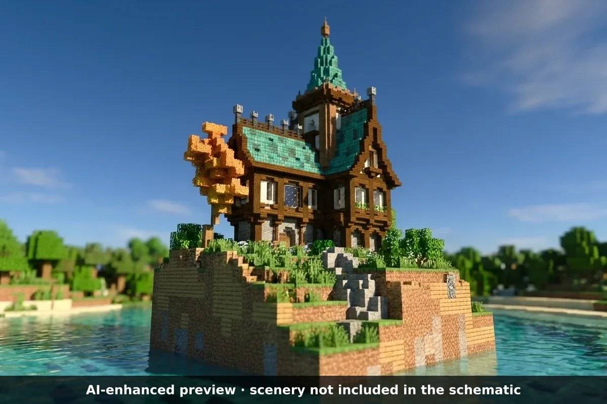 AI-enhanced preview: the scenery around the build is not part of the download.
