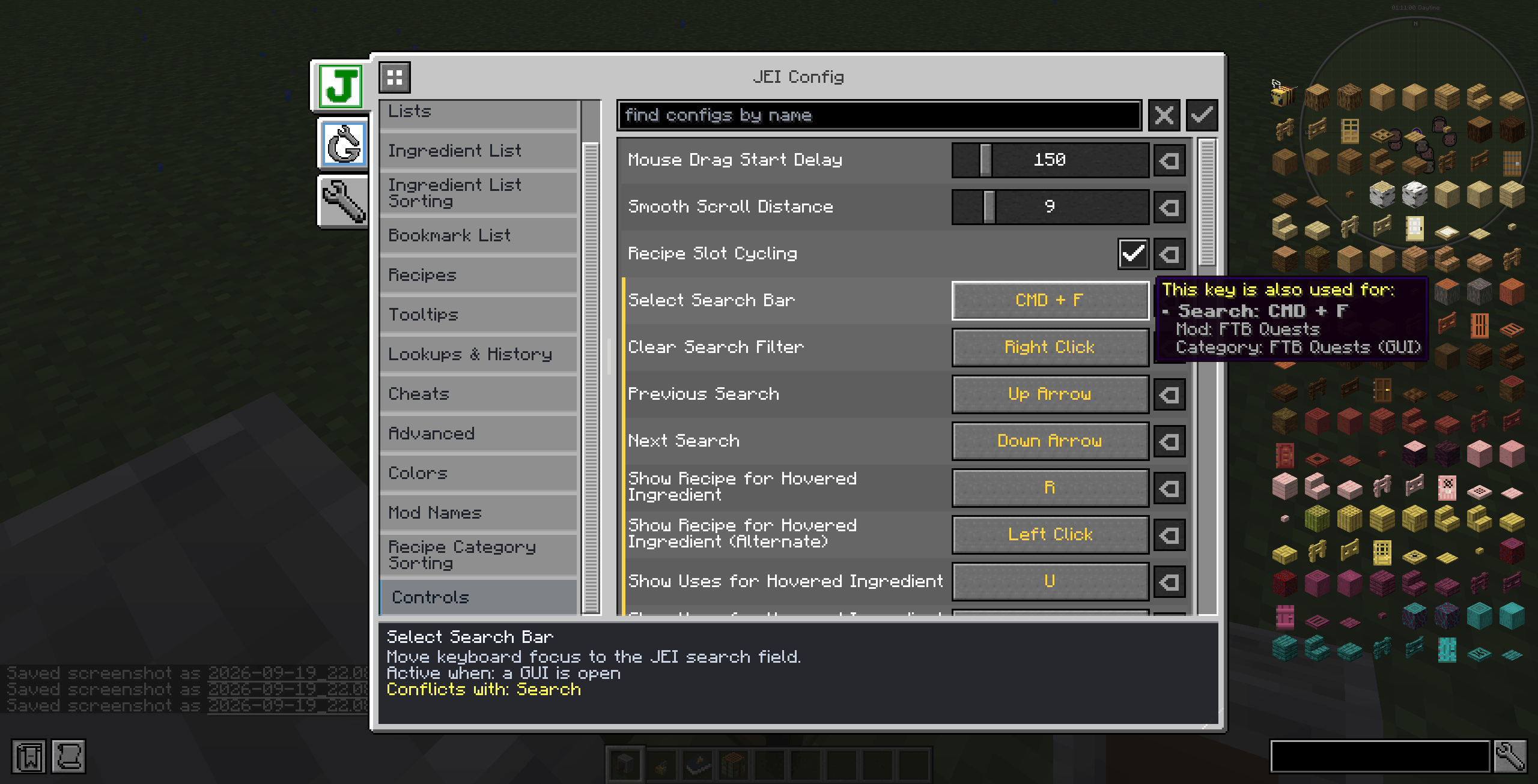 Thumbnail Key bindings and their conflicts are shown directly alongside a mod's configs.