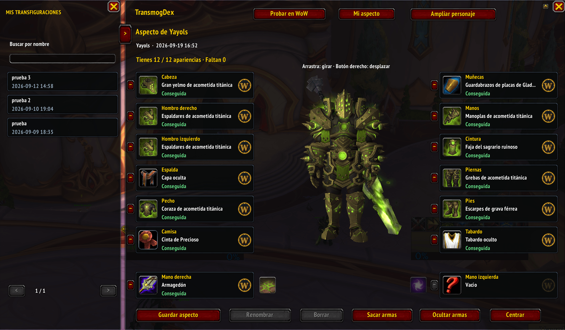 Save your favorite transmog looks, preview them on your character, and track which appearances you own and which you’re missing.