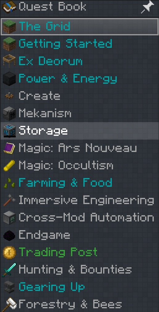 Thumbnail Seventeen chapters and 427 hand-written quests, from your first log to endgame automation. Completed chapters turn blue.