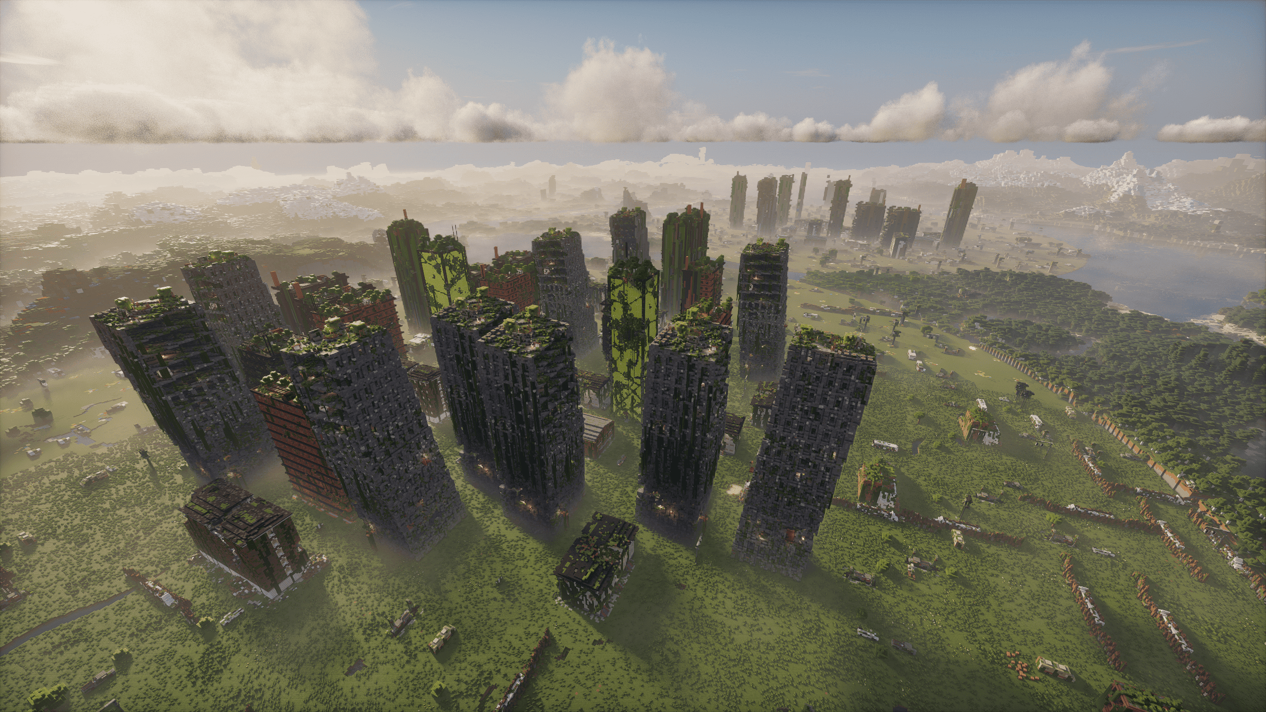 A zone filled with structures from Big Lost City mod