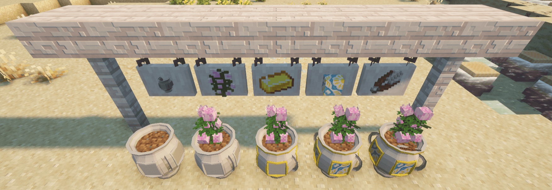 Plant the plant, apply the trim material, slap up to 4 inlays of your choice in it, add any tools that make sense.