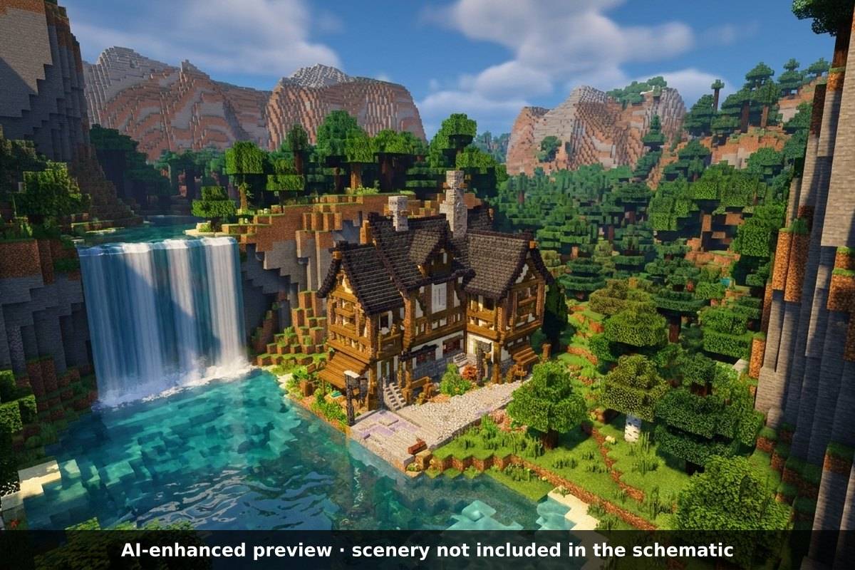 AI-enhanced preview: the scenery around the build is not part of the download.